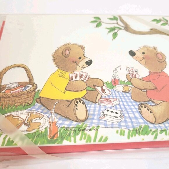 NOS Suzy Spafford Teddy Bears on Picnic Card Playing Blank Greeting Cards - Picture 2 of 4